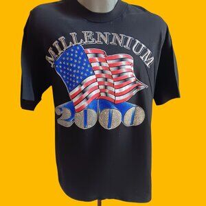 T-shirt Large 2000 Vintage 1999 Men's Y2K Millennium Diamond Dust T-Shirt Black